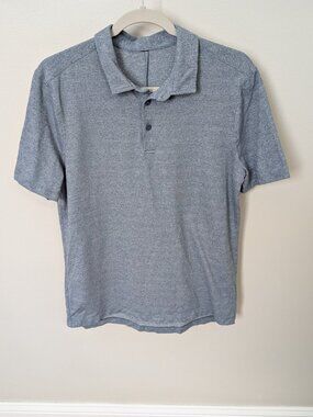 Lululemon Polo Shirt Mens Medium Large Blue Evolution Short Sleeve Athletic Golf